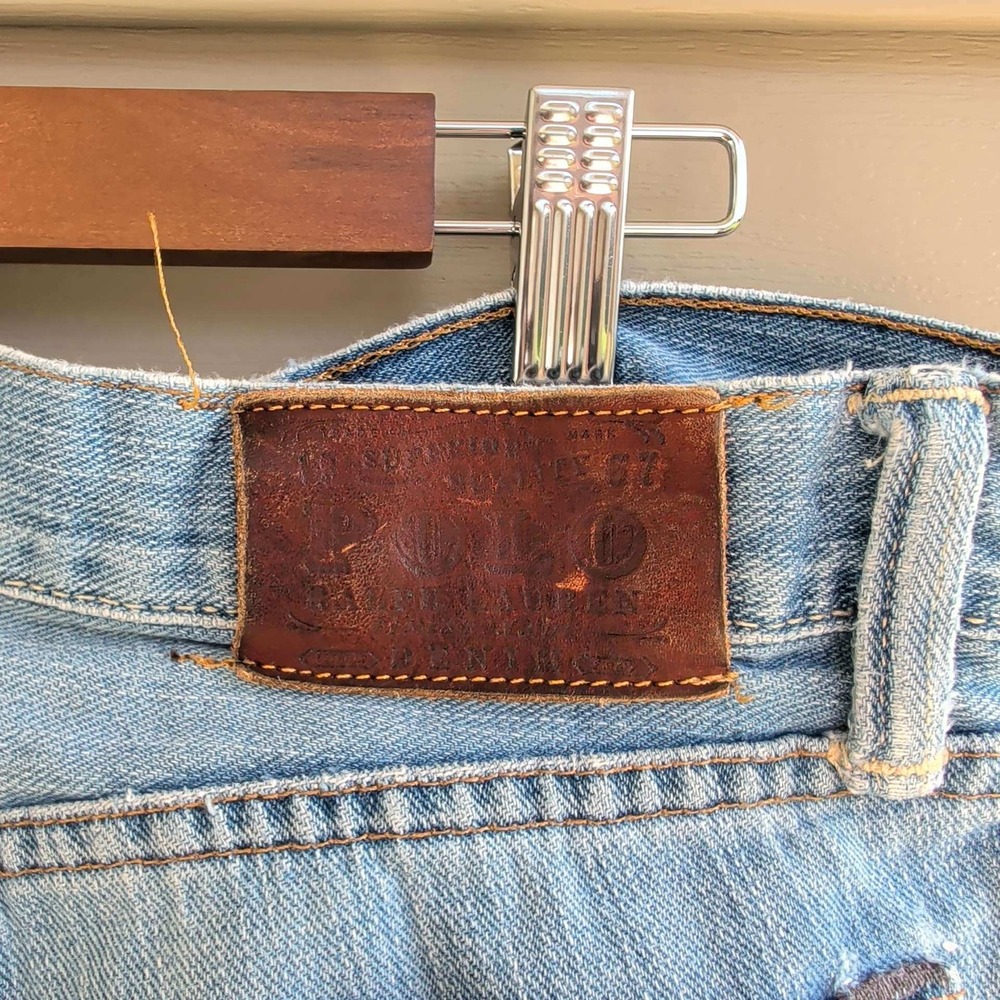 Polo Ralph Lauren Jeans Mens 34x32 Light Wash Blue Distressed Straight Leg Denim - Picture 3 of 7